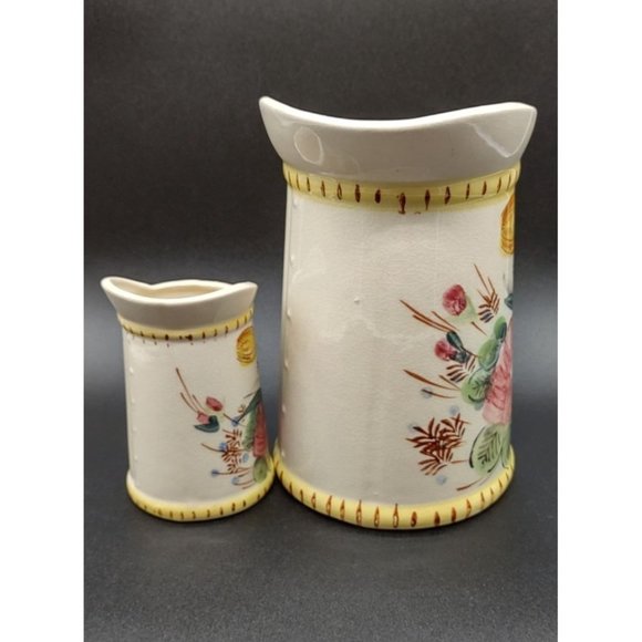 Pitcher Set Ceramic 7 and 4.5 Inches Hand Painted Floral - Picture 7 of 8